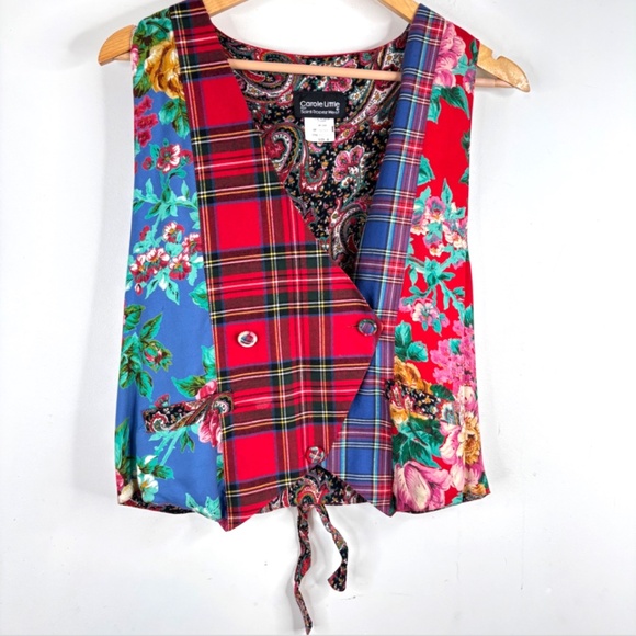 VTG 90s Carole Little Patchwork Vest 4 Plaid Holiday Floral Cottage Retro Button - Picture 10 of 10